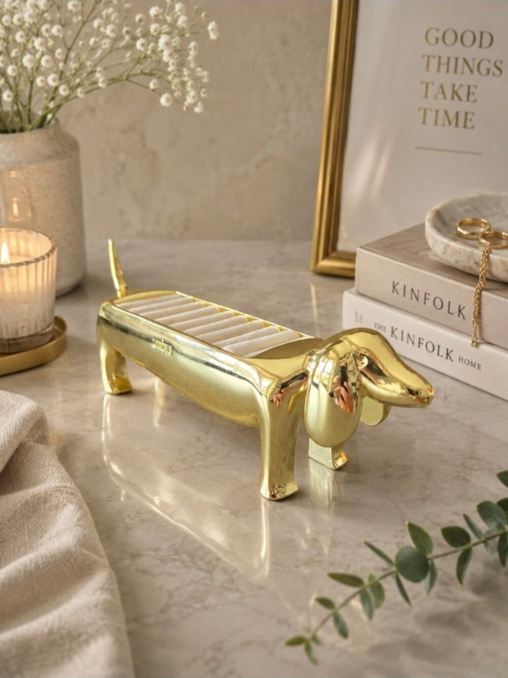 New Gold Umbra Chrome Dachshund Dog Ring Holder Jewelry Boxes Organizers